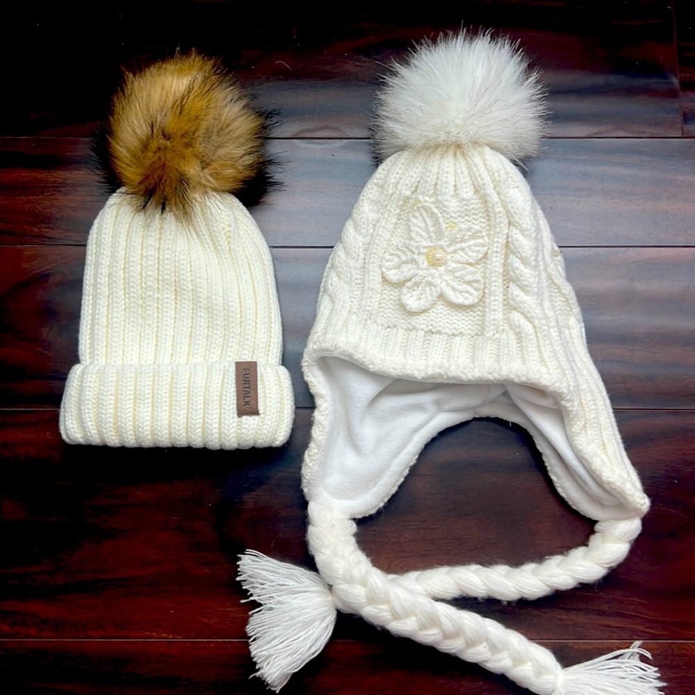 Girls Cream winter hats size 4-7yrs